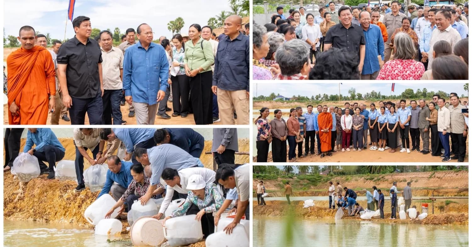 កូនត្រី កូនបង្កងអូស្ត្រាលី និងខ្យងជាង ៩ម៉ឺនកូនត្រូវបានព្រលែងក្នុងស្រះទន្លេនាម ស្រុកអង្គរជ័យ ដើម្បីទុកជាប្រយោជន៍សម្រាប់ពលរដ្ឋ